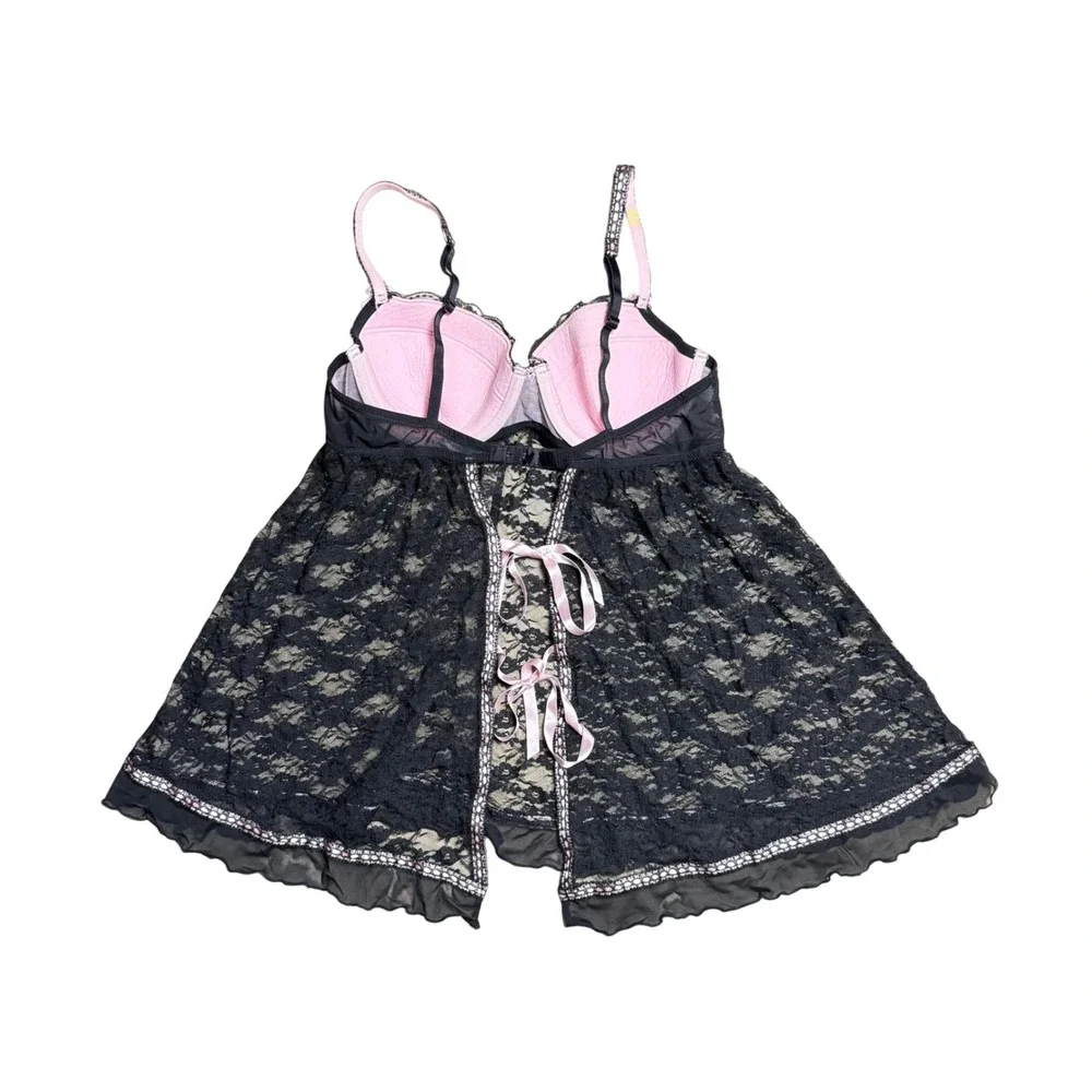 Jezebel Black Pink Lace Babydoll Chemise Lingerie